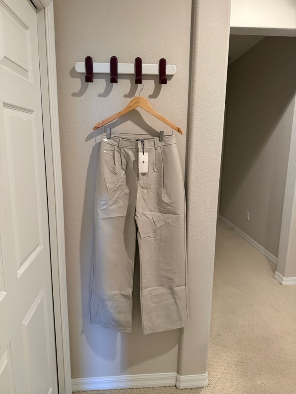 7 For All Mankind Women's Light Beige alligator pleather pants